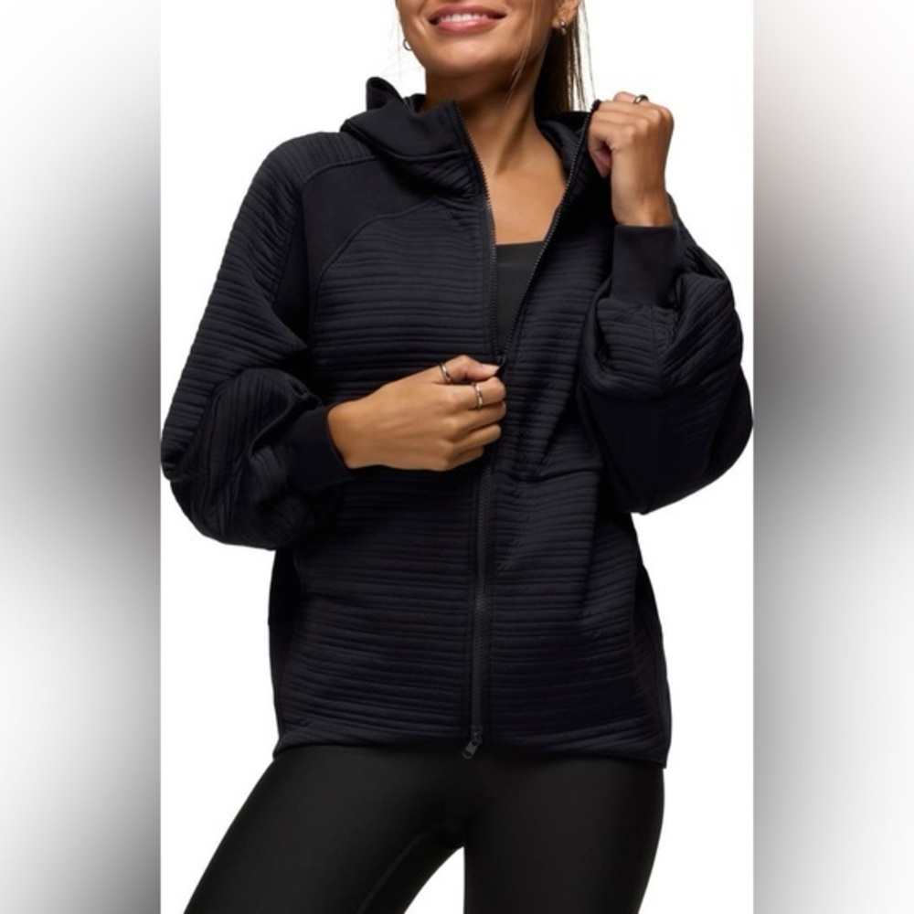 PrAna black ribbed send off zip jacket